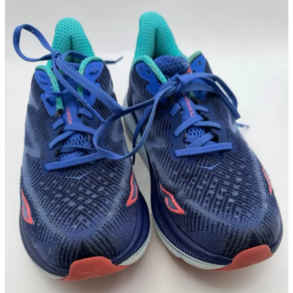 HOKA ONE ONE Clifton 9 Running Shoes Navy Aqua Pink Women's Size 8.5